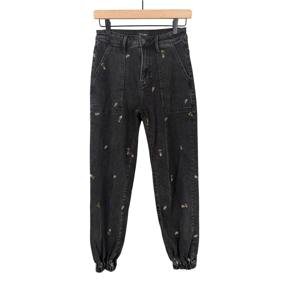 Driftwood Floral Embroidered Jeans Womens Small Denim Jogger Boho Prairie Dainty